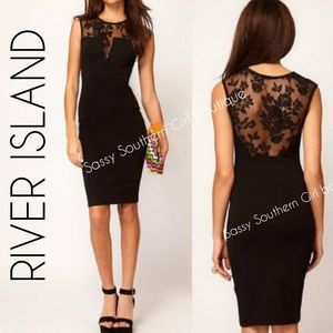 🆕⭐ RIVER ISLAND black lace insert midi dress
